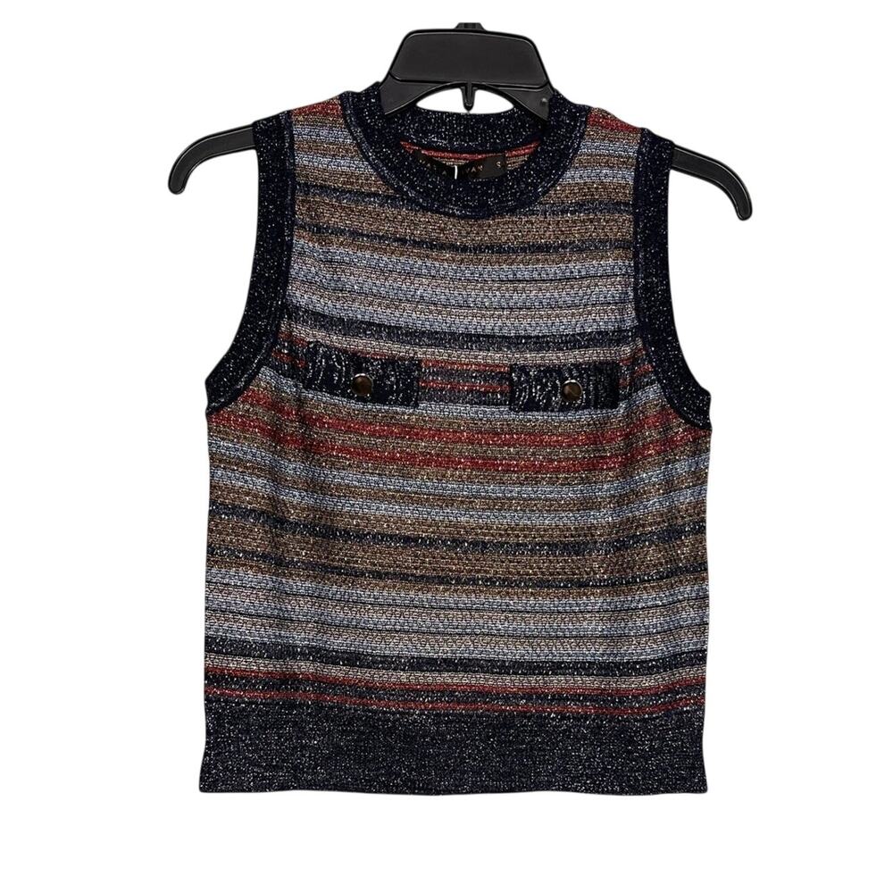Maria Pavan Striped Sweater Vest Preppy Academia Classic Knit Women’s Size S NWT